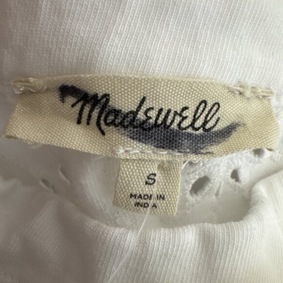 Madewell Women's S Boxy Wide Sleeve Embroidered Eyelet Tee White Crew NWT - Picture 7 of 13
